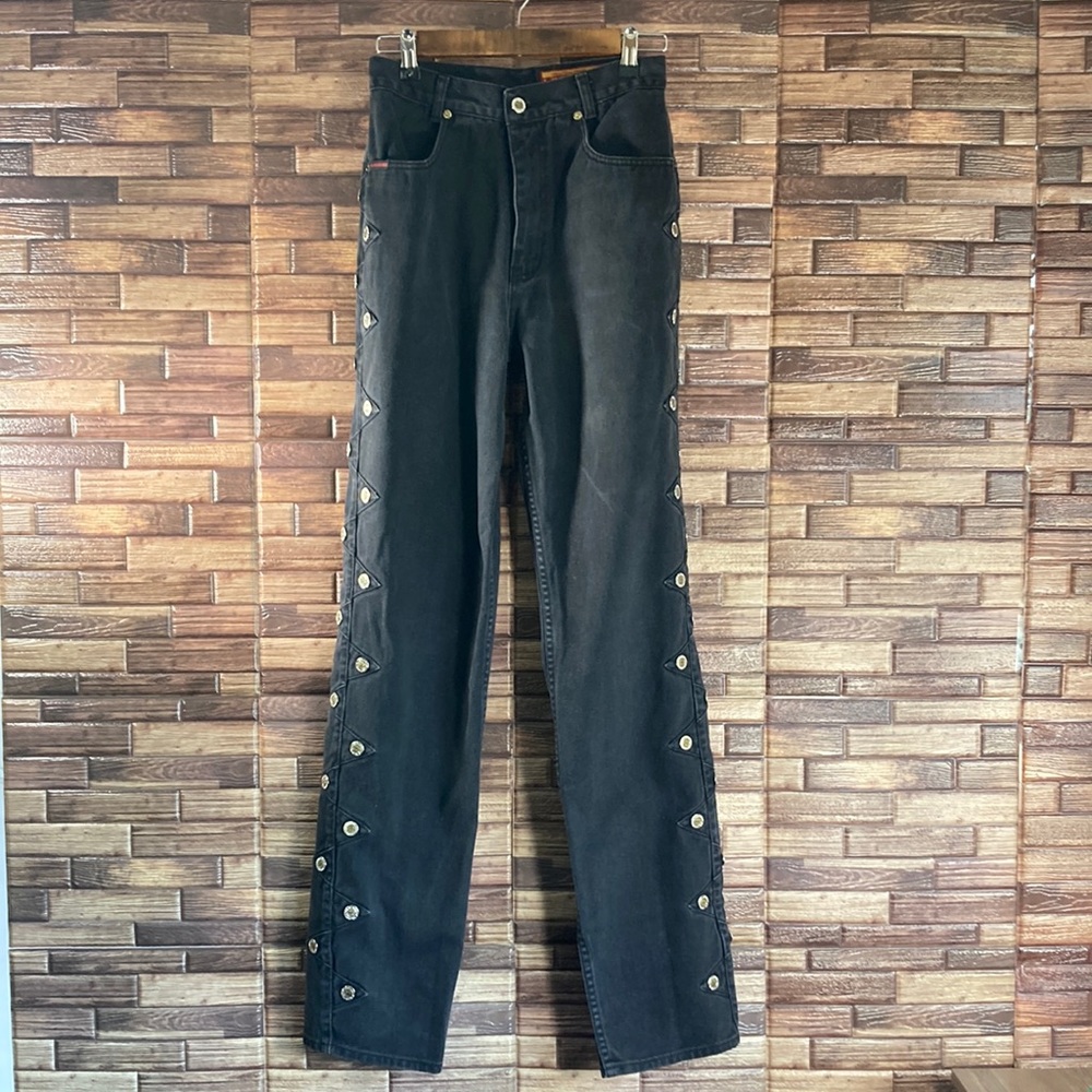 Womens Vintage Lawman HighRise Bare Back Blk Western W/ Button Detail Size 9x34